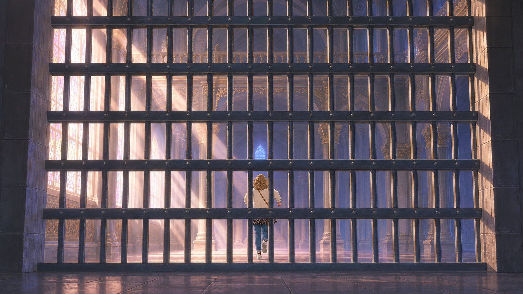Developed anime closing frame in the castle interior